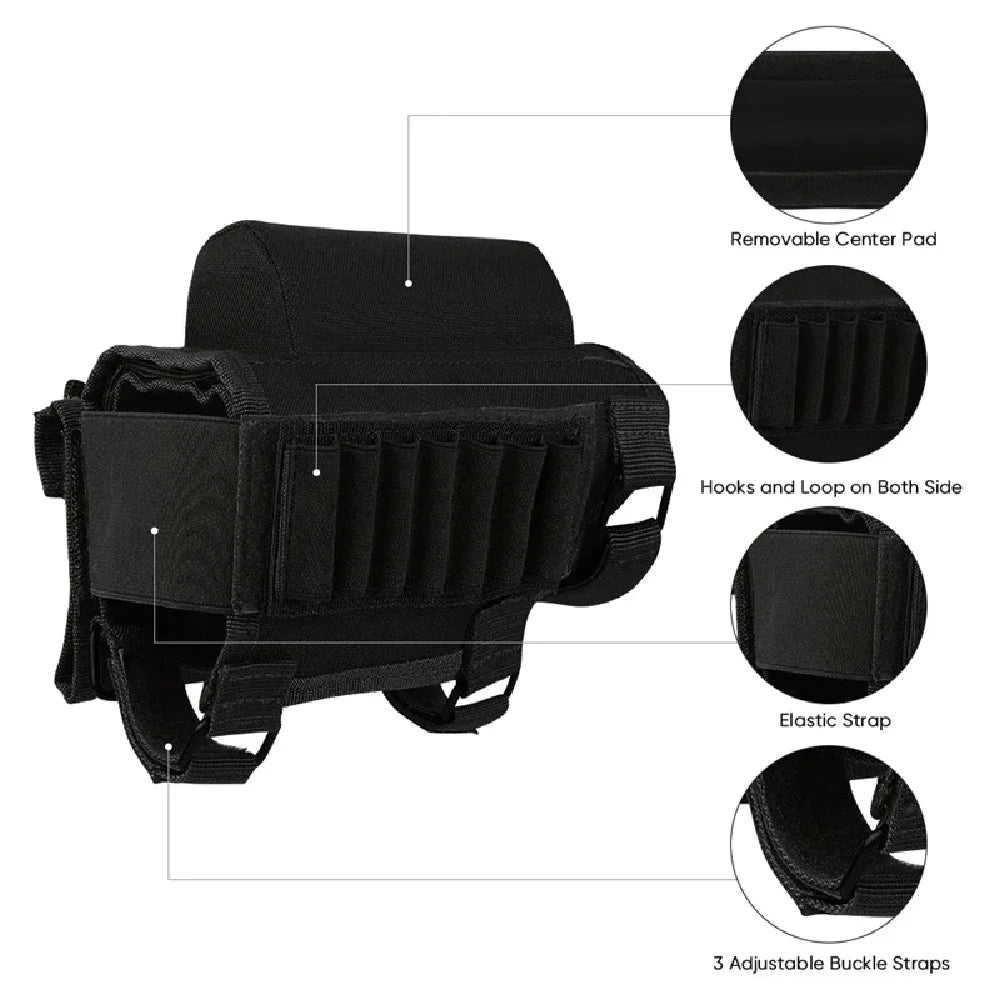 Rifle Buttstock Cheek Rest Riser with Pad cartridges Pouch